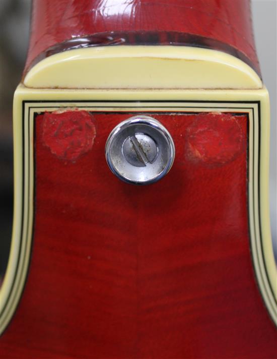 A cherry red Hofner Verithin semi-acoustic electric guitar, c.1964,